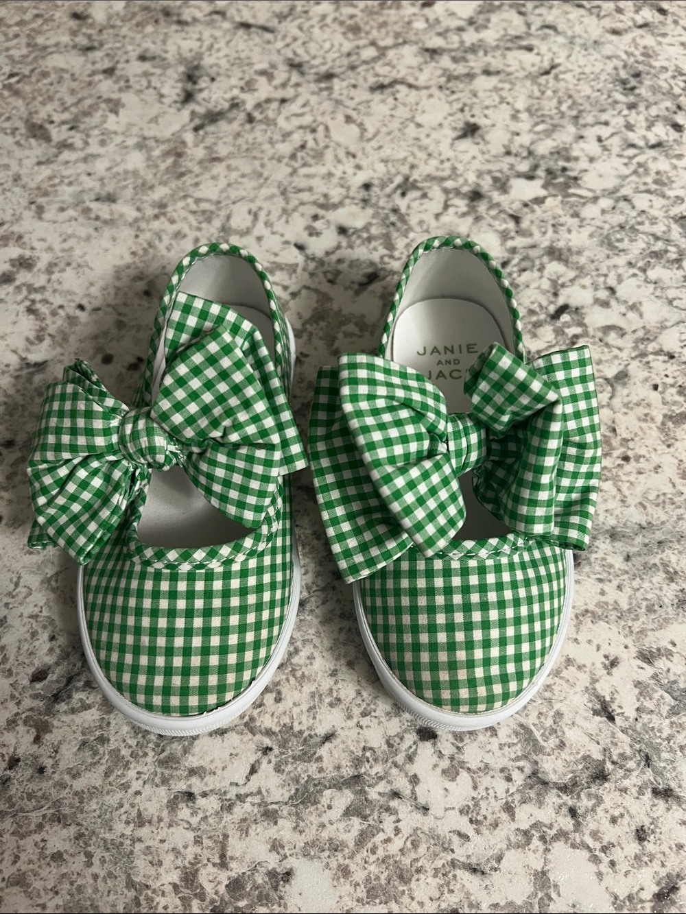 Janie and Jack Green Gingham Bow velcro strap On Sneakers